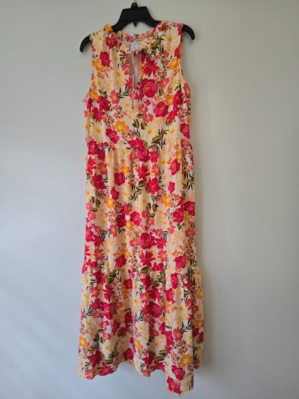 Sugarlips Floral Tiered Maxi Dress | Pink Yellow Orange | Size M
